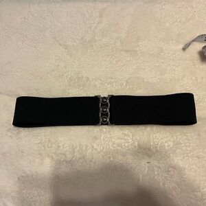 Elegant Black Belt with Silver Accents- Elastic Waist